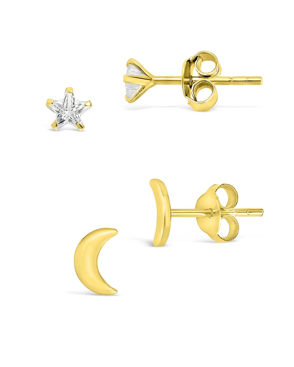 Crescent & CZ Star Stud Set