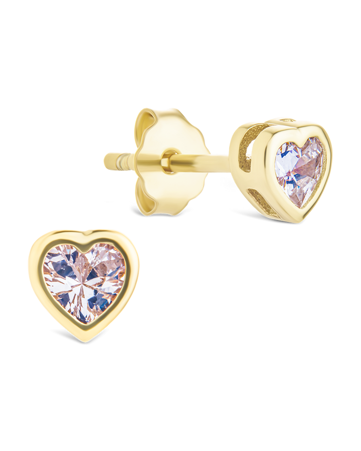 Bezel Set CZ Heart Studs