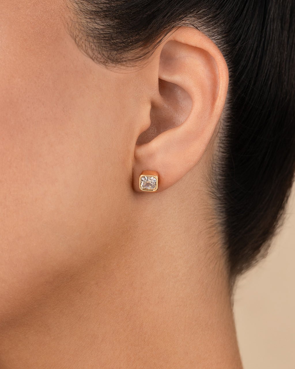 Asscher Cut Bezel Set Stud Earrings