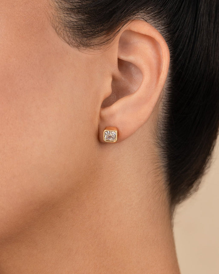 Asscher Cut Bezel Set Stud Earrings