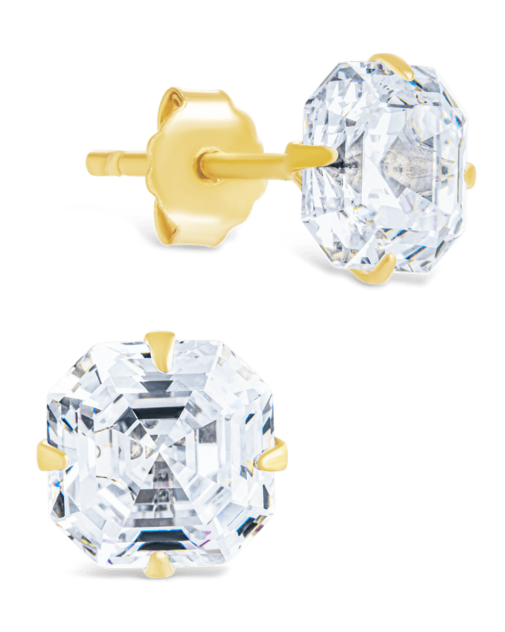 Asscher Cut Prong Set Stud Earrings