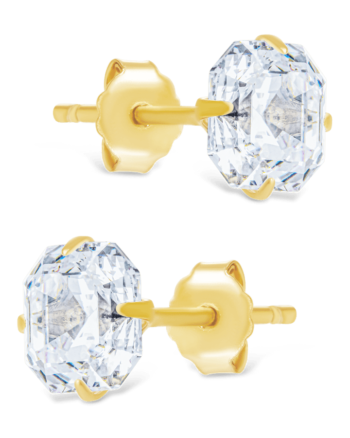 Asscher Cut Prong Set Stud Earrings