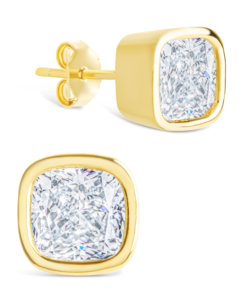 Cushion Cut Bezel Set Stud Earrings