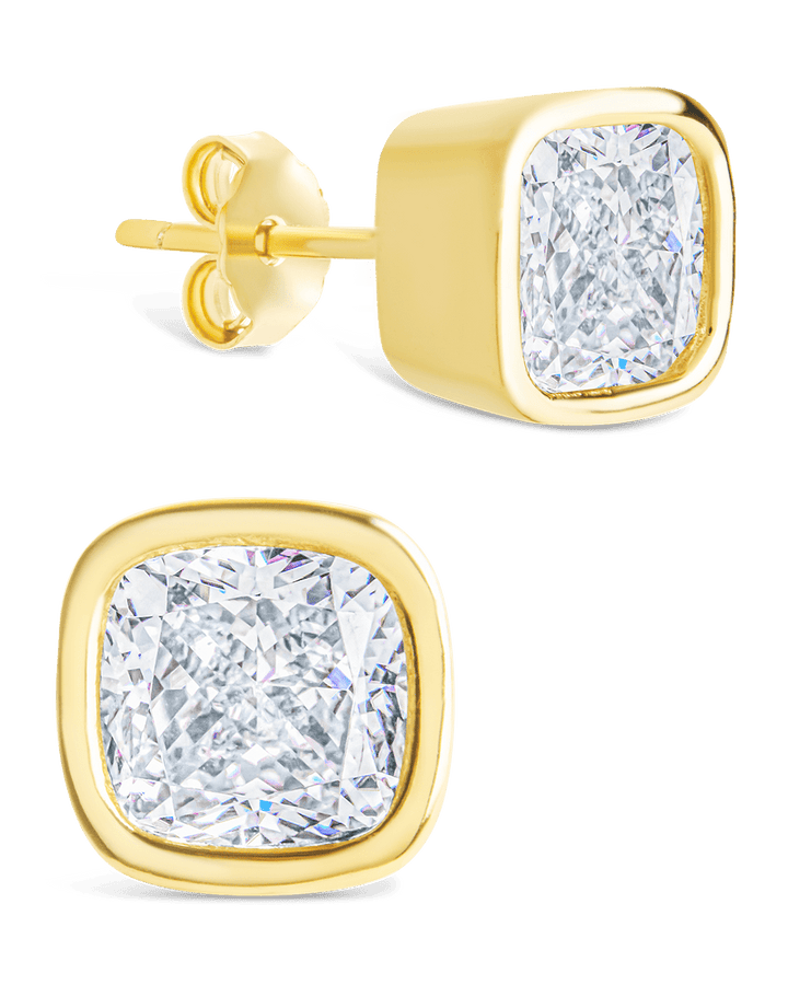 Cushion Cut Bezel Set Stud Earrings