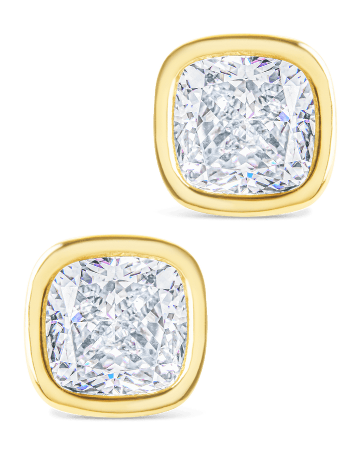 Cushion Cut Bezel Set Stud Earrings
