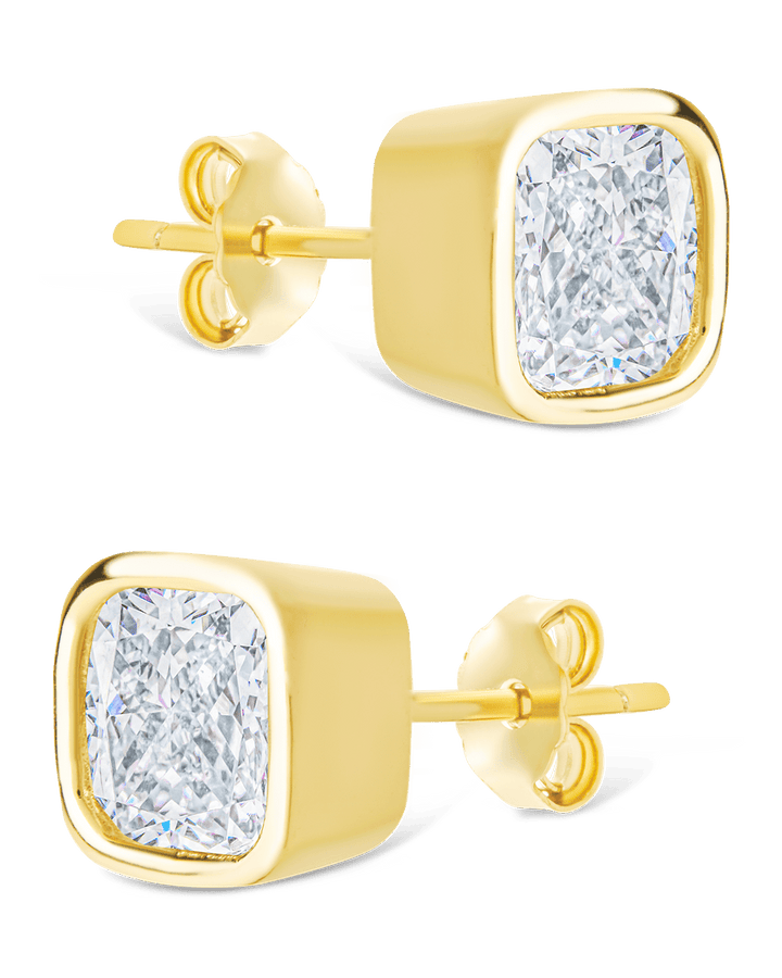 Cushion Cut Bezel Set Stud Earrings