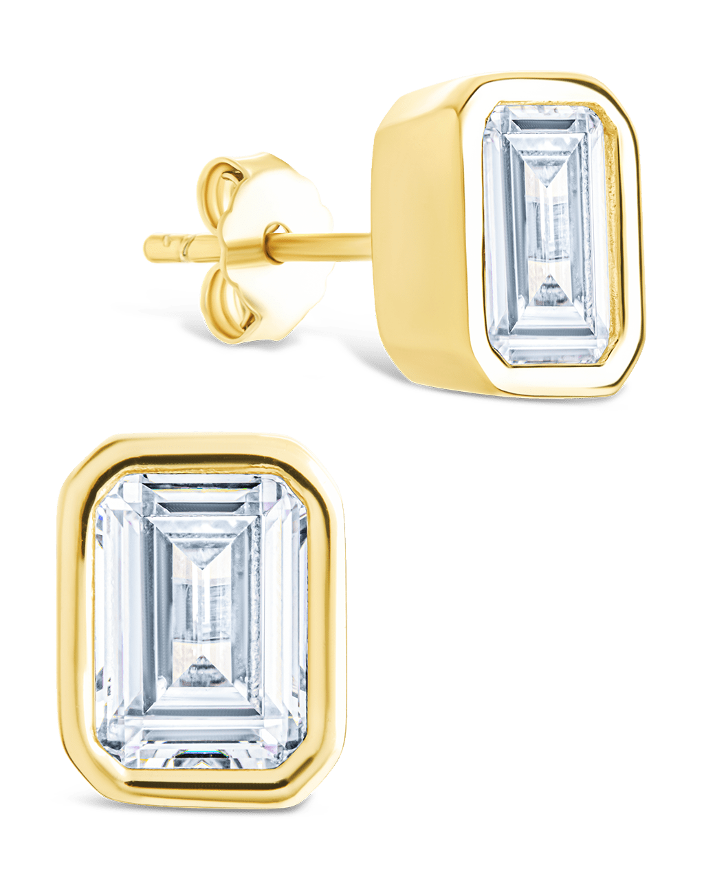 Emerald Cut Bezel Set Stud Earrings
