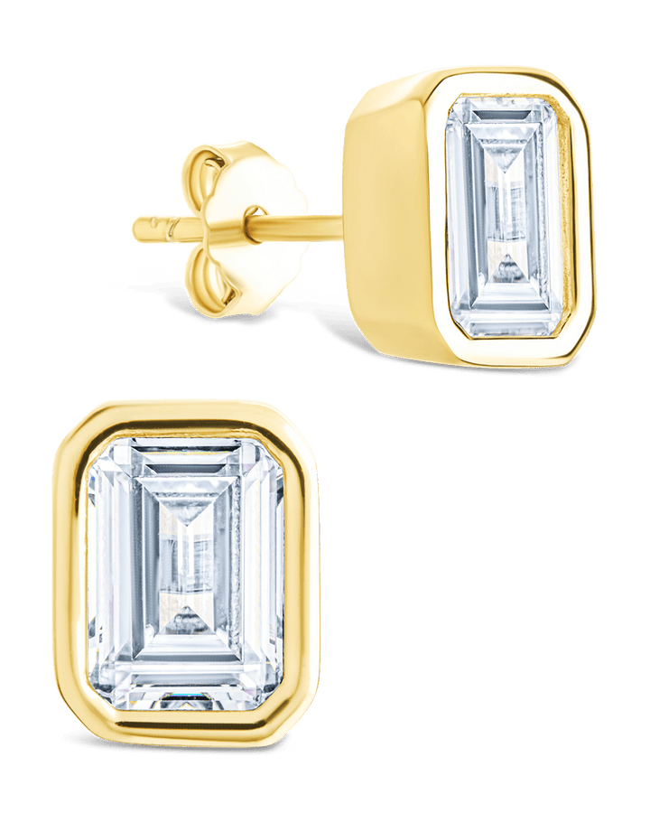 Emerald Cut Bezel Set Stud Earrings