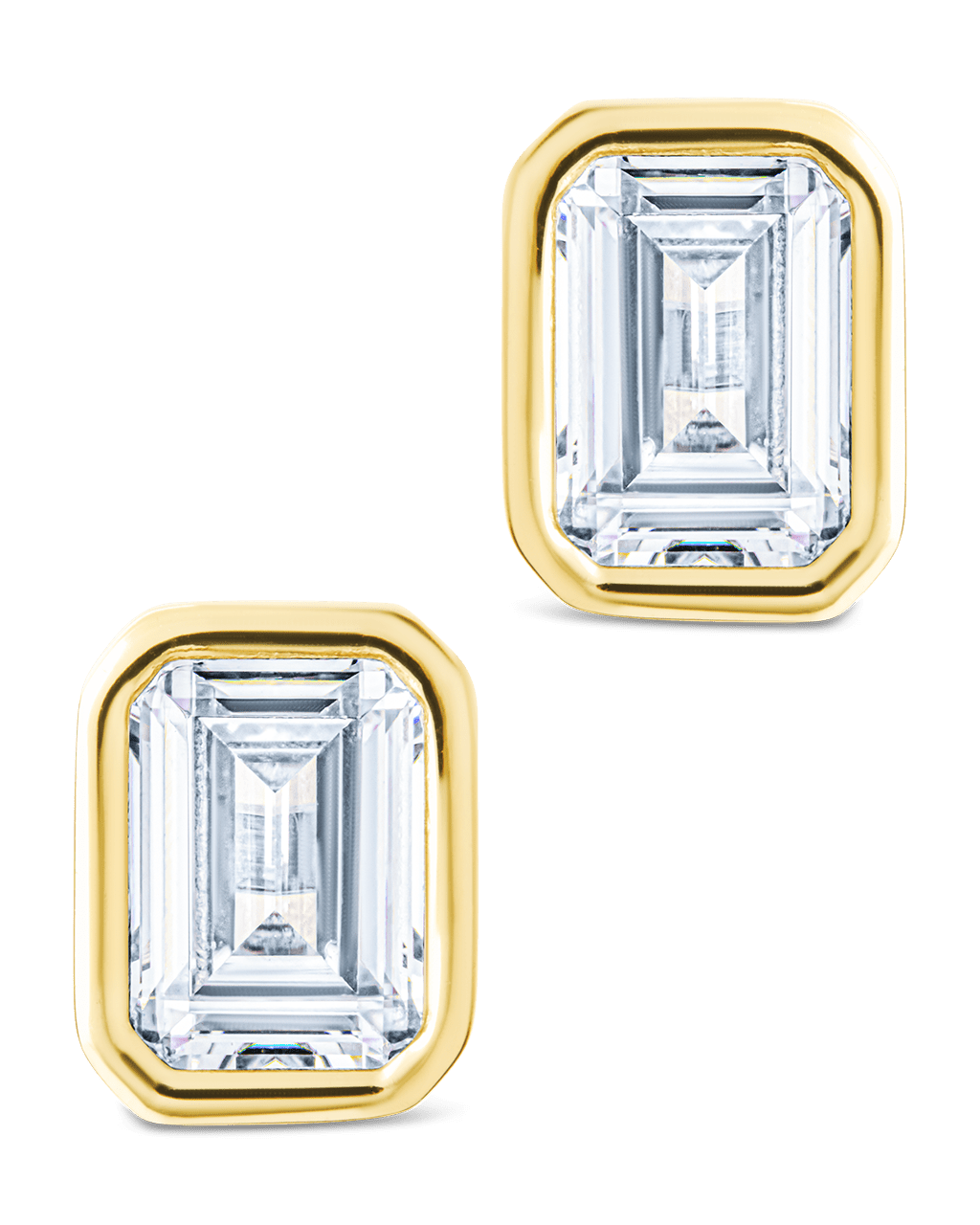 Emerald Cut Bezel Set Stud Earrings