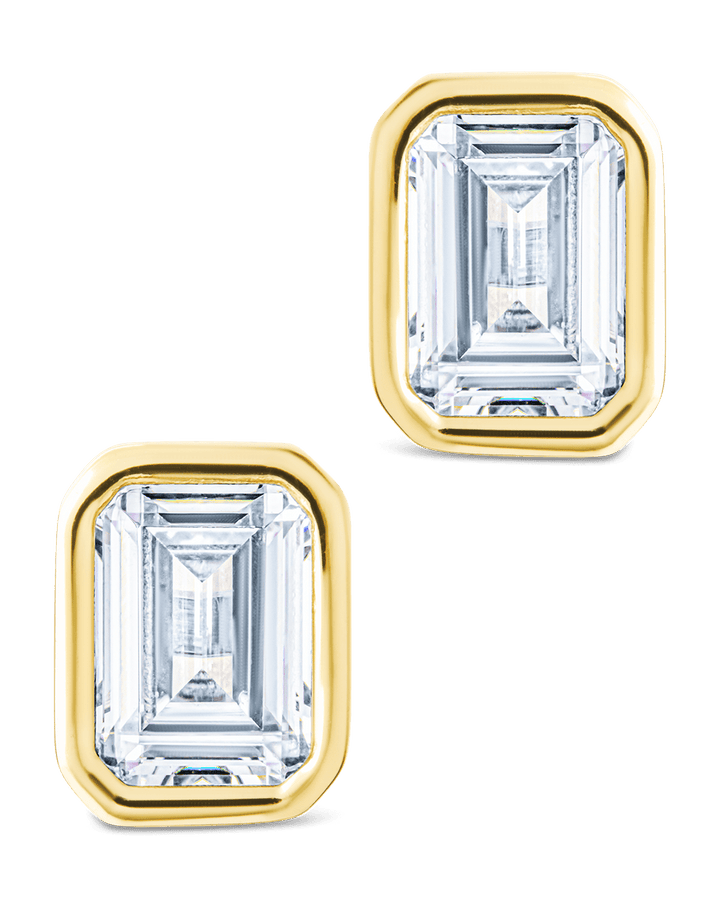Emerald Cut Bezel Set Stud Earrings