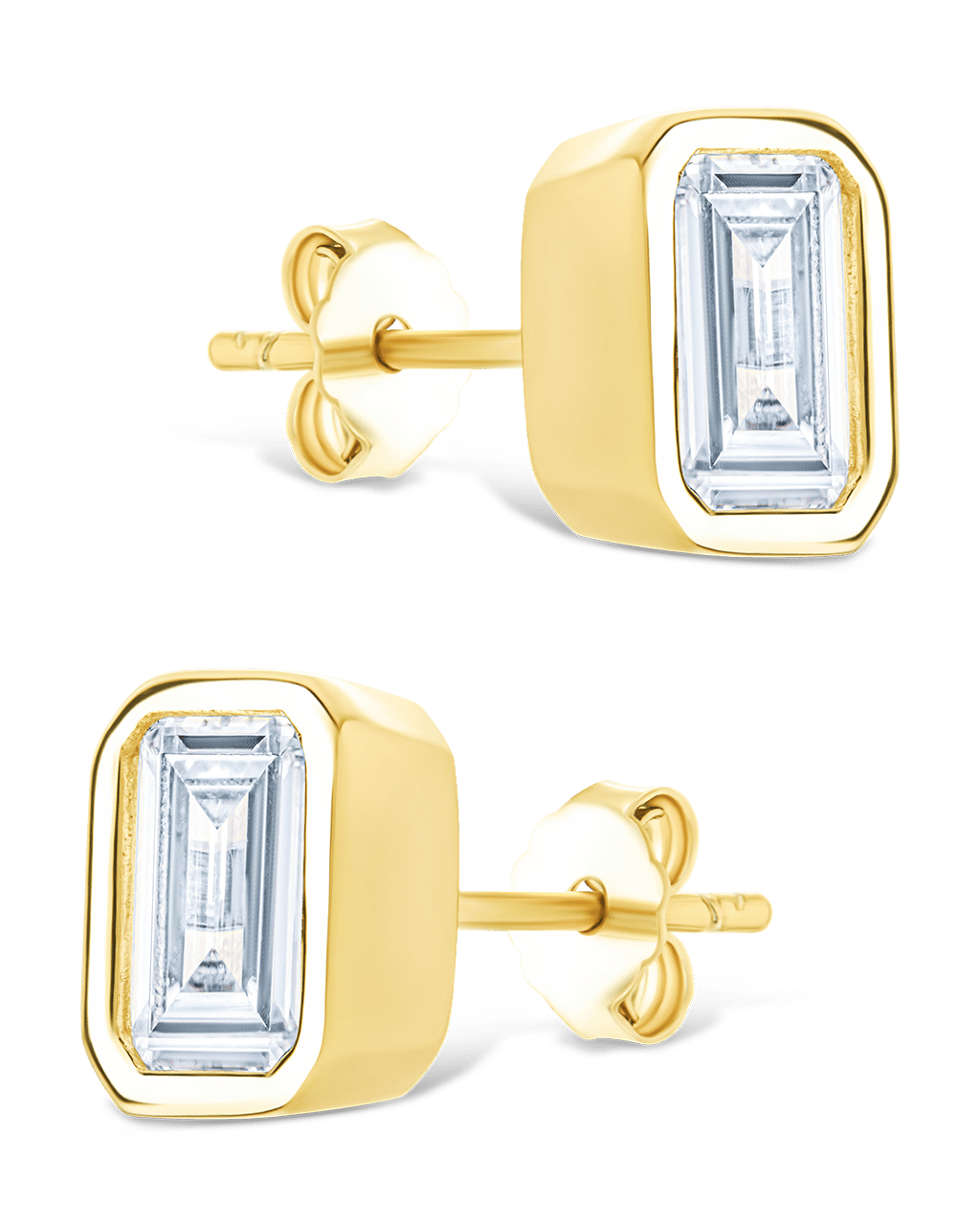 Emerald Cut Bezel Set Stud Earrings