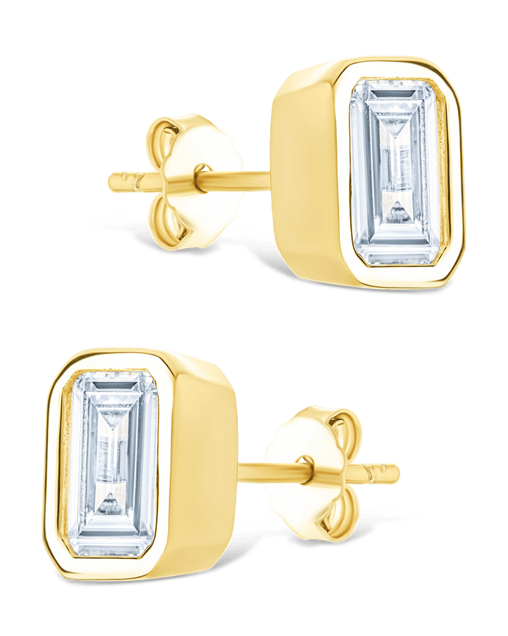 Emerald Cut Bezel Set Stud Earrings