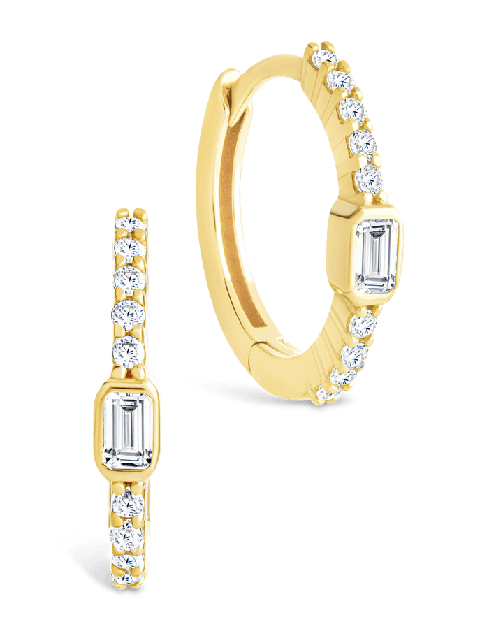 Emerald Cut Bezel Set Huggie Hoop Earrings