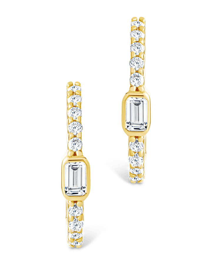 Emerald Cut Bezel Set Huggie Hoop Earrings