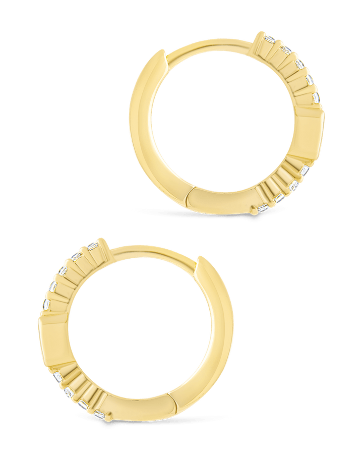 Emerald Cut Bezel Set Huggie Hoop Earrings