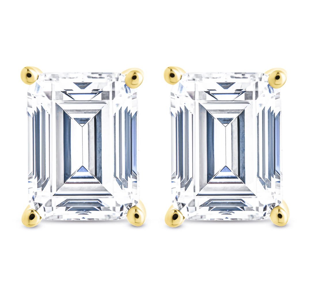 Emerald Cut Prong Set Stud Earrings