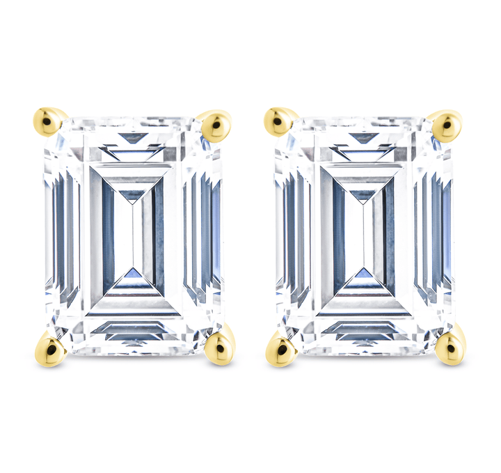 Emerald Cut Prong Set Stud Earrings