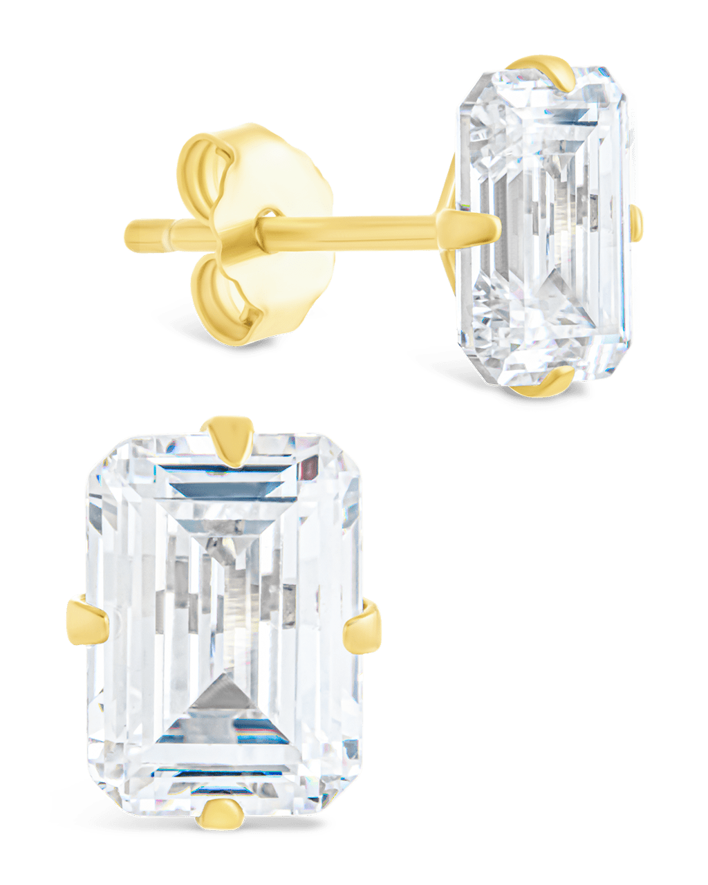 Emerald Cut Prong Set Stud Earrings