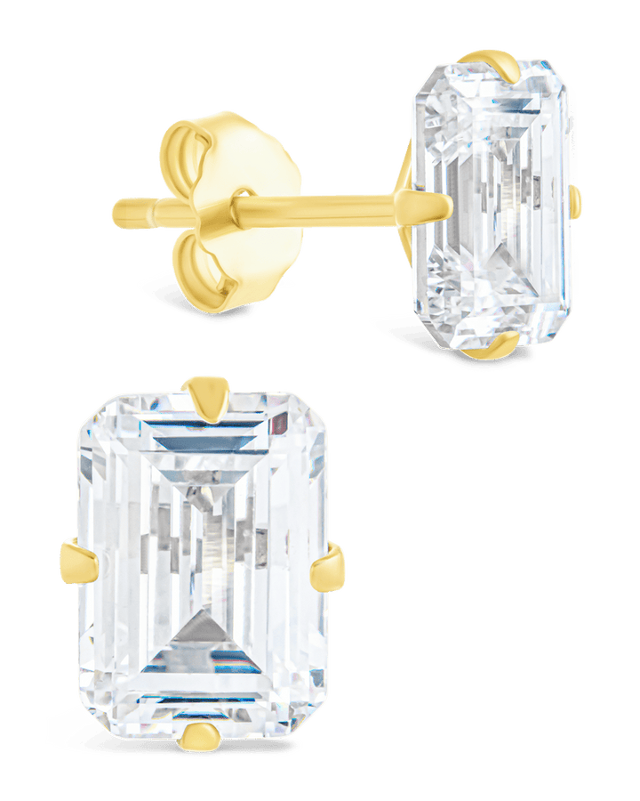 Emerald Cut Prong Set Stud Earrings