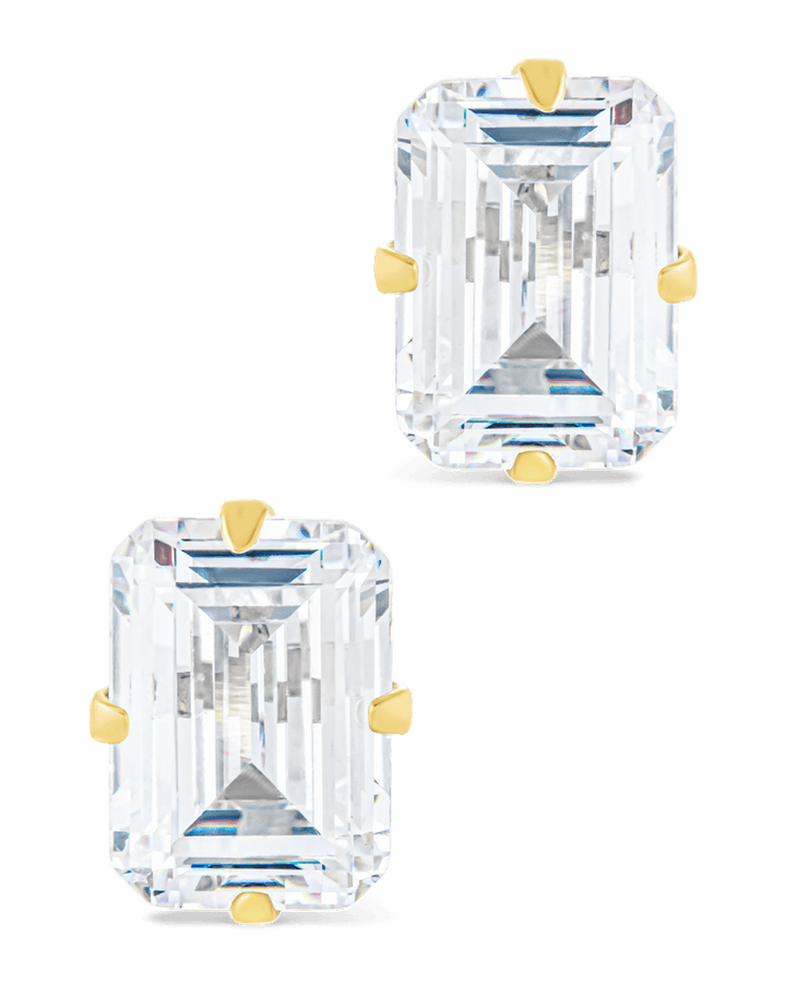 Emerald Cut Prong Set Stud Earrings