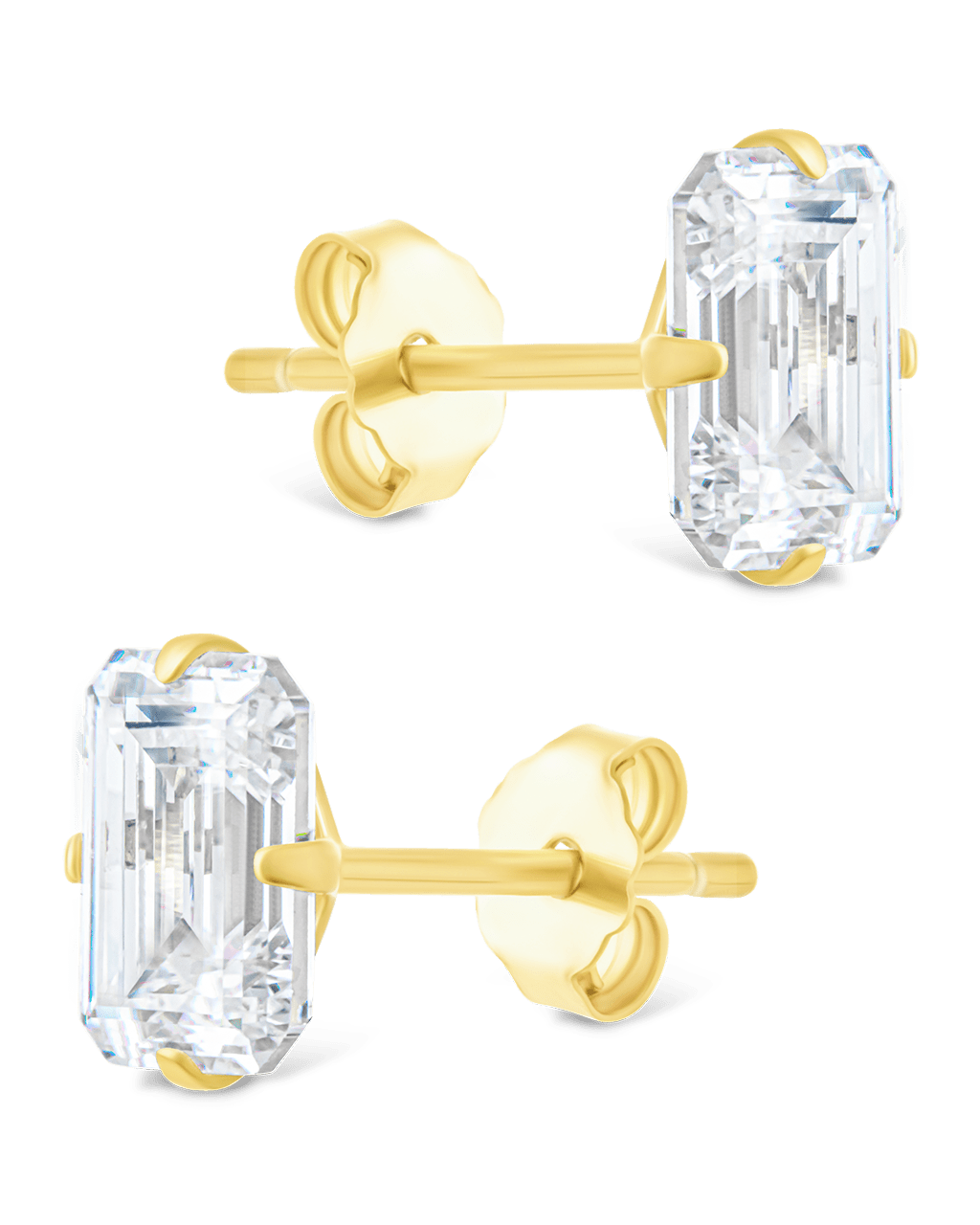 Emerald Cut Prong Set Stud Earrings