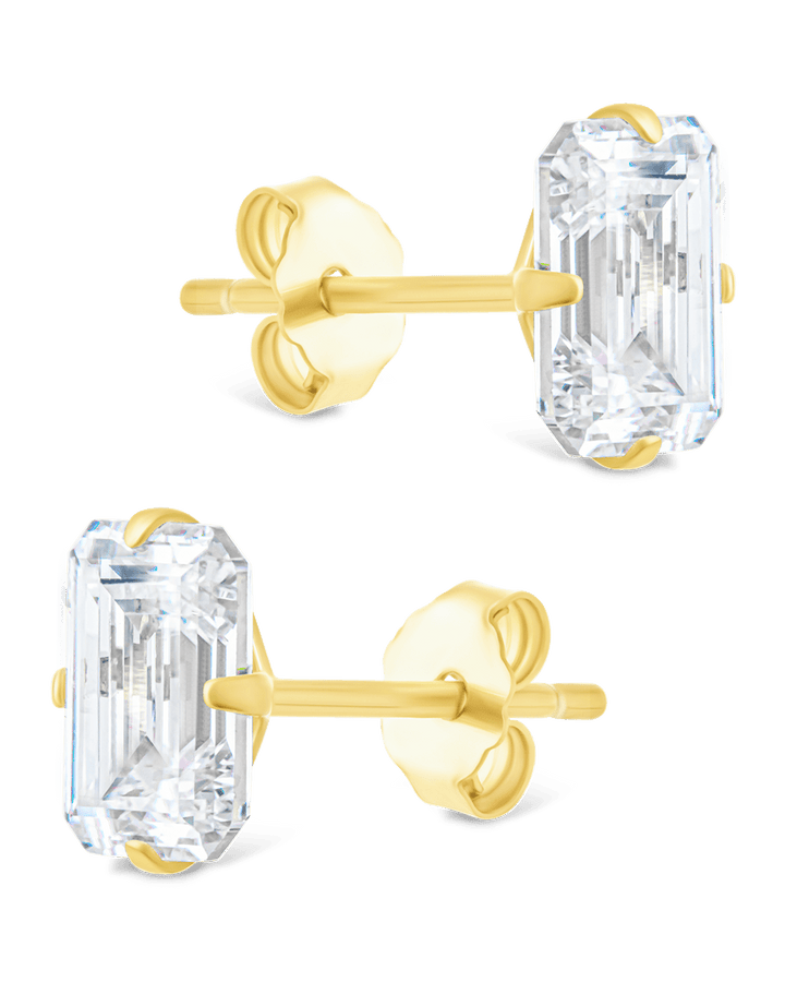 Emerald Cut Prong Set Stud Earrings