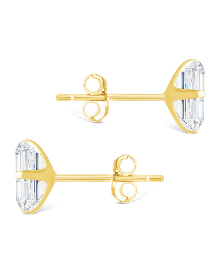 Emerald Cut Prong Set Stud Earrings