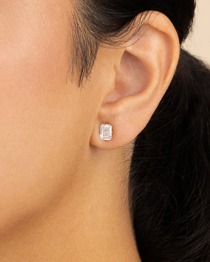 Emerald Cut Prong Set Stud Earrings