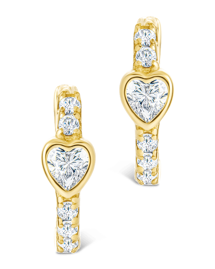 Heart Cut Bezel Set Huggie Hoop Earrings
