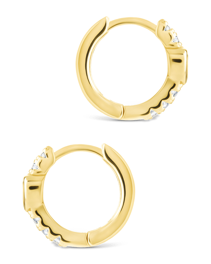 Heart Cut Bezel Set Huggie Hoop Earrings