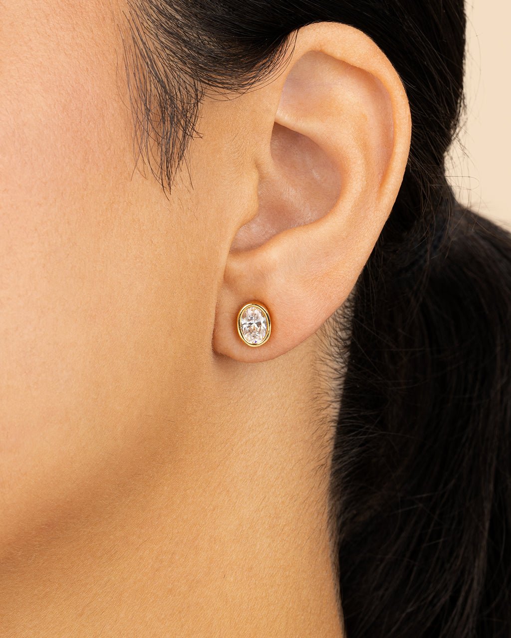 Oval Cut Bezel Set Stud Earrings
