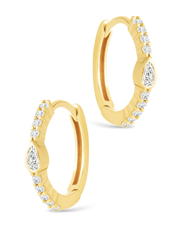 Sterling Silver Pear Cut Bezel Set Huggie Hoop Earrings