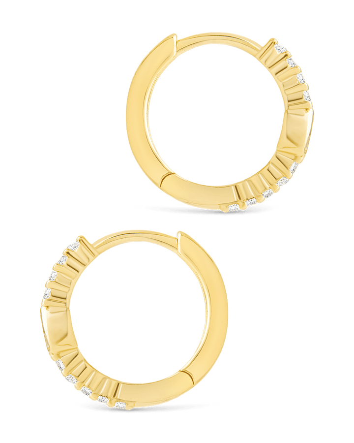 Sterling Silver Pear Cut Bezel Set Huggie Hoop Earrings