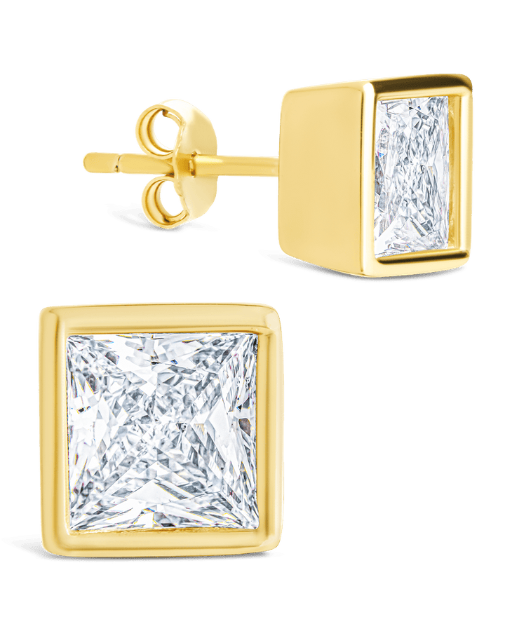 Princess Cut Bezel Set Stud Earrings