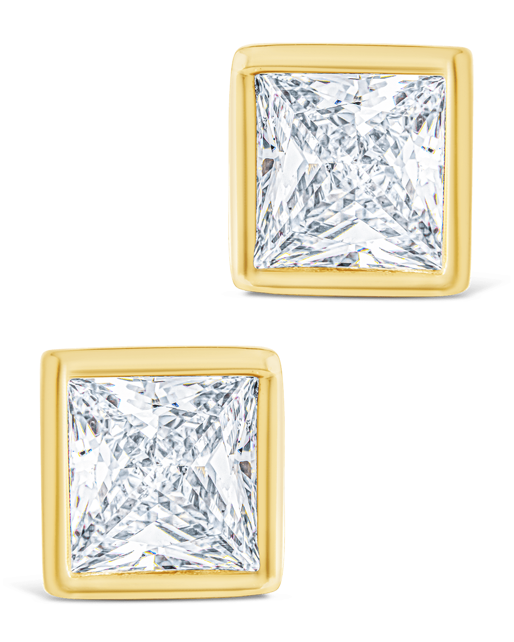 Princess Cut Bezel Set Stud Earrings