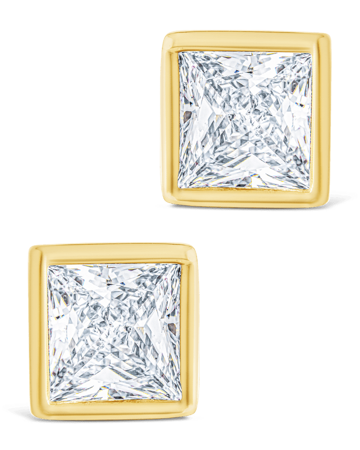 Princess Cut Bezel Set Stud Earrings