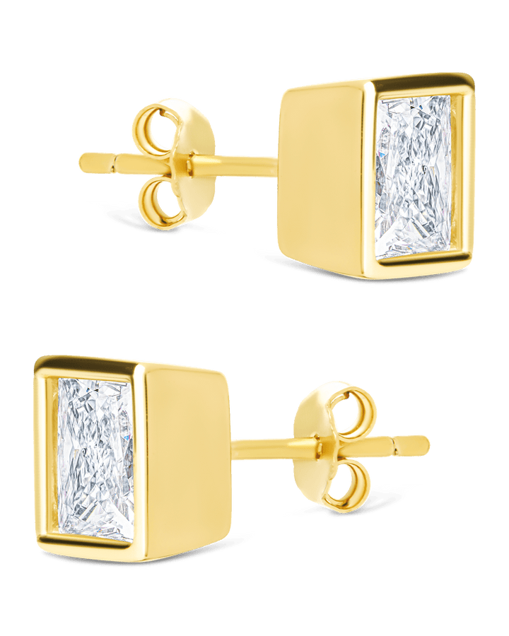 Princess Cut Bezel Set Stud Earrings