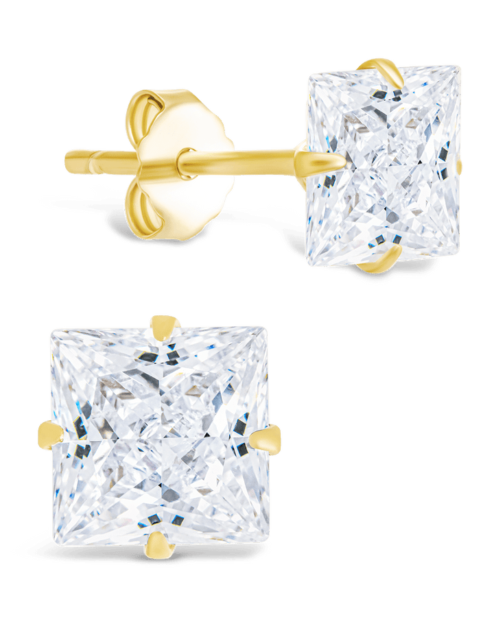 Princess Cut Prong Set Stud Earrings