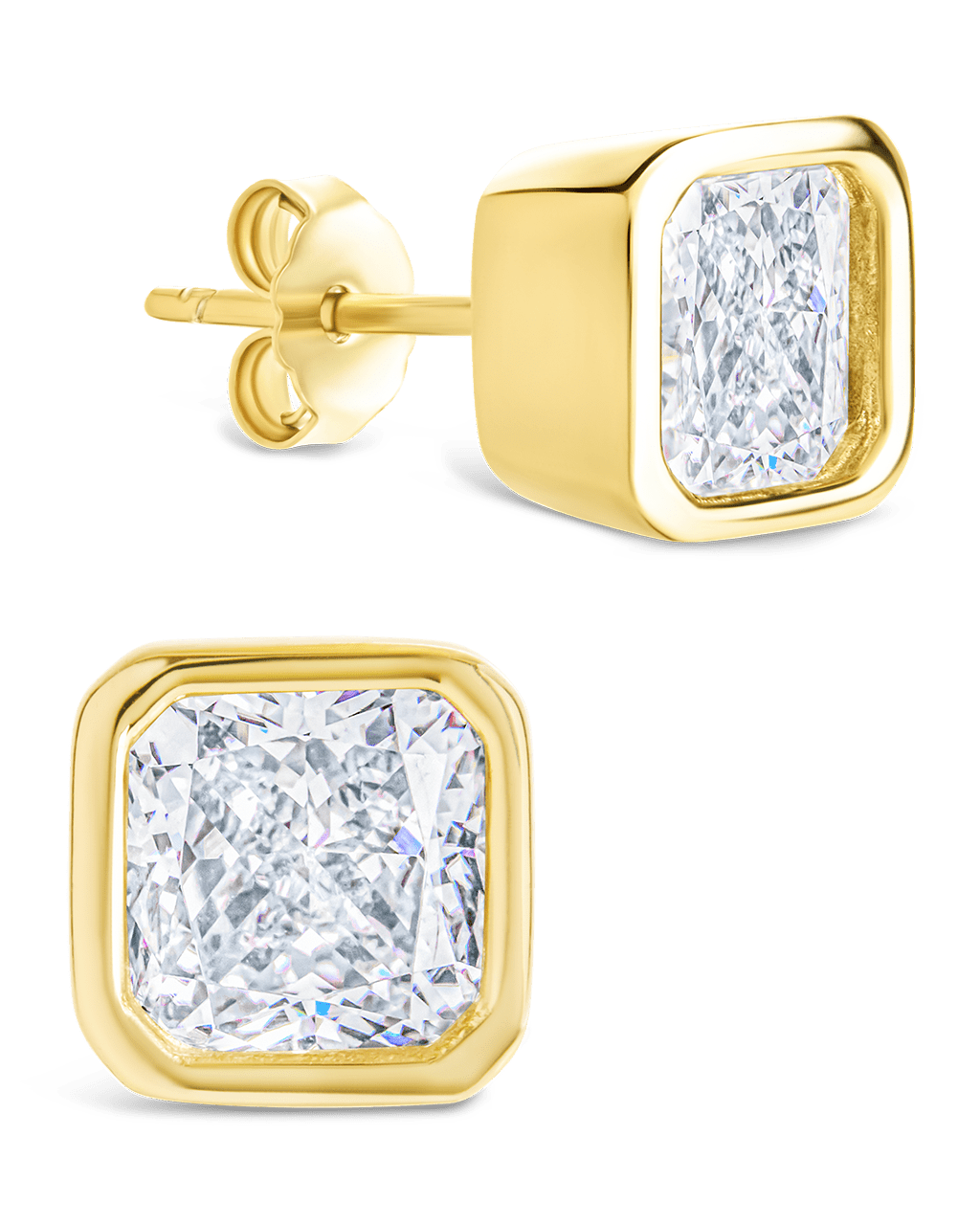 Radiant Cut Bezel Set Stud Earrings