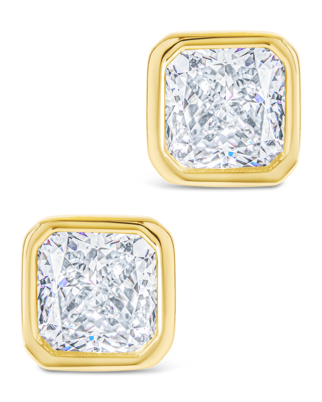 Radiant Cut Bezel Set Stud Earrings