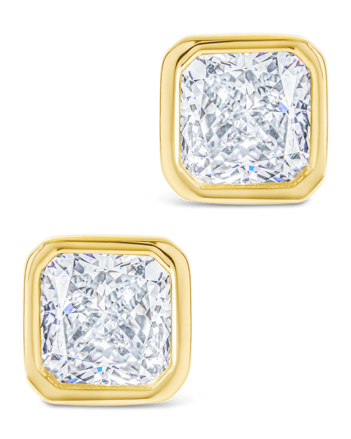 Radiant Cut Bezel Set Stud Earrings