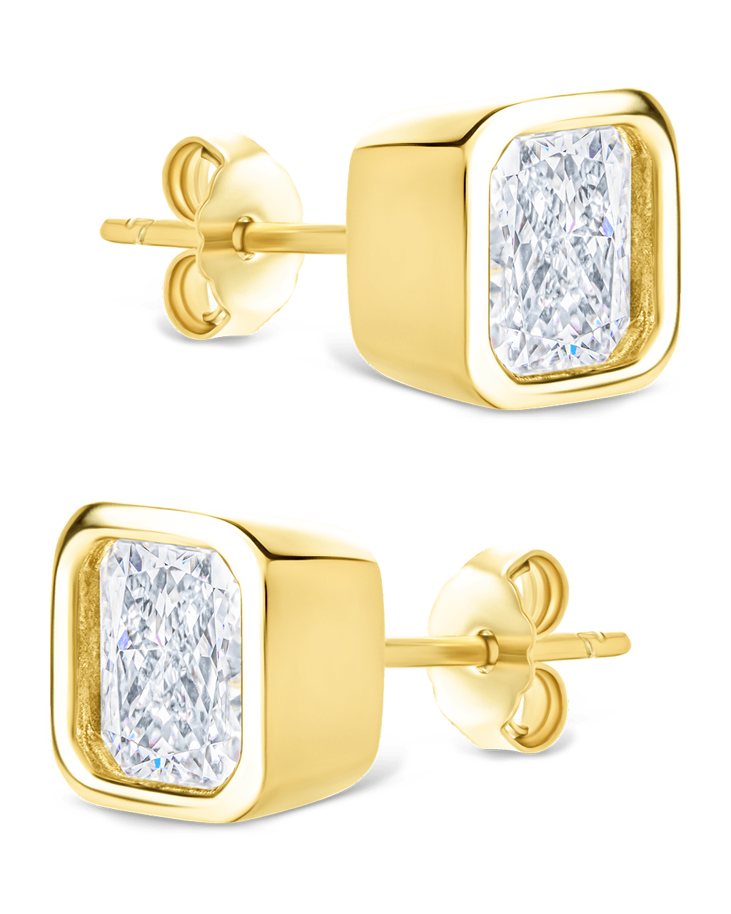 Radiant Cut Bezel Set Stud Earrings