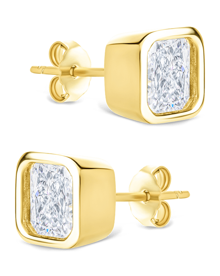 Radiant Cut Bezel Set Stud Earrings