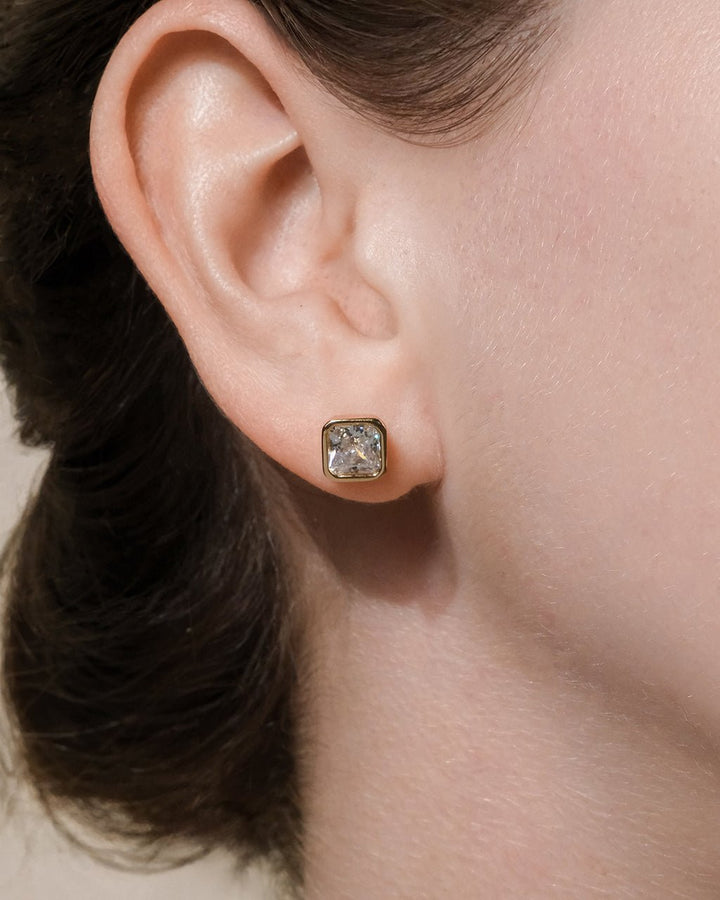 Radiant Cut Bezel Set Stud Earrings