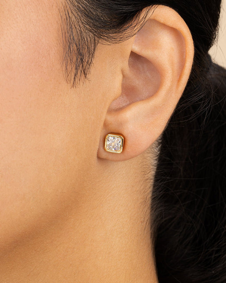 Radiant Cut Bezel Set Stud Earrings