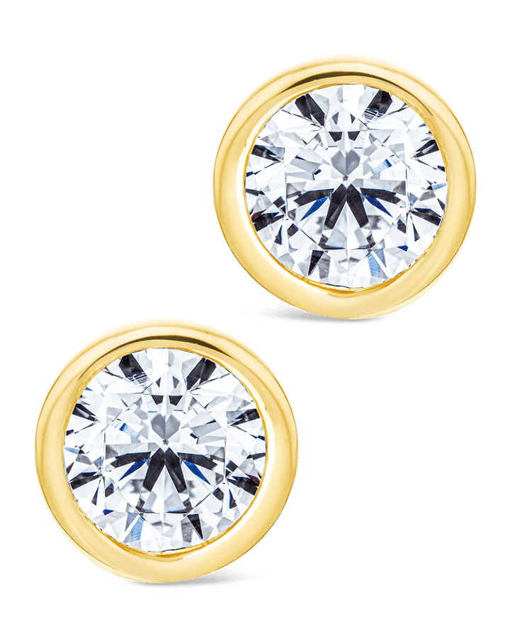 Sterling Silver Helene Round Cut Bezel Set Stud Earrings