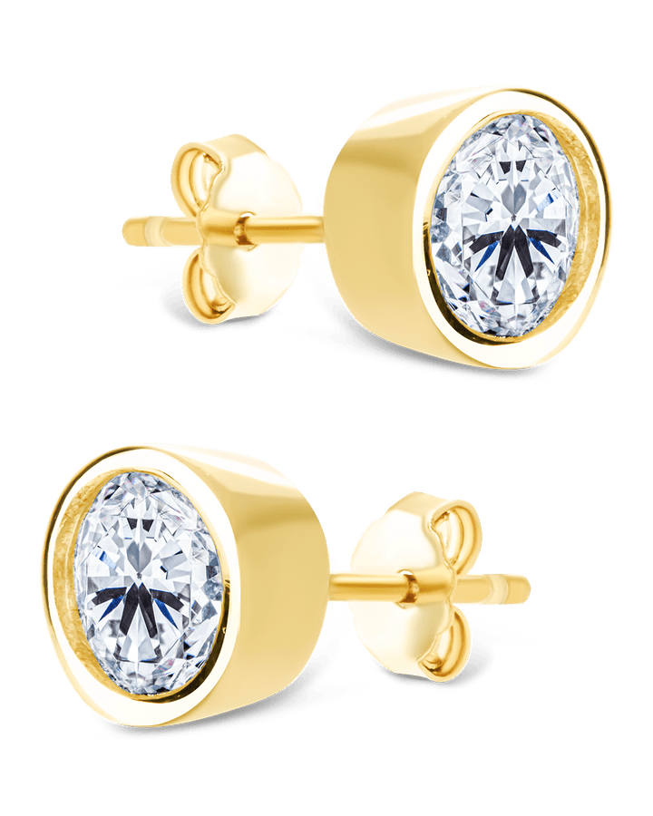 Sterling Silver Helene Round Cut Bezel Set Stud Earrings