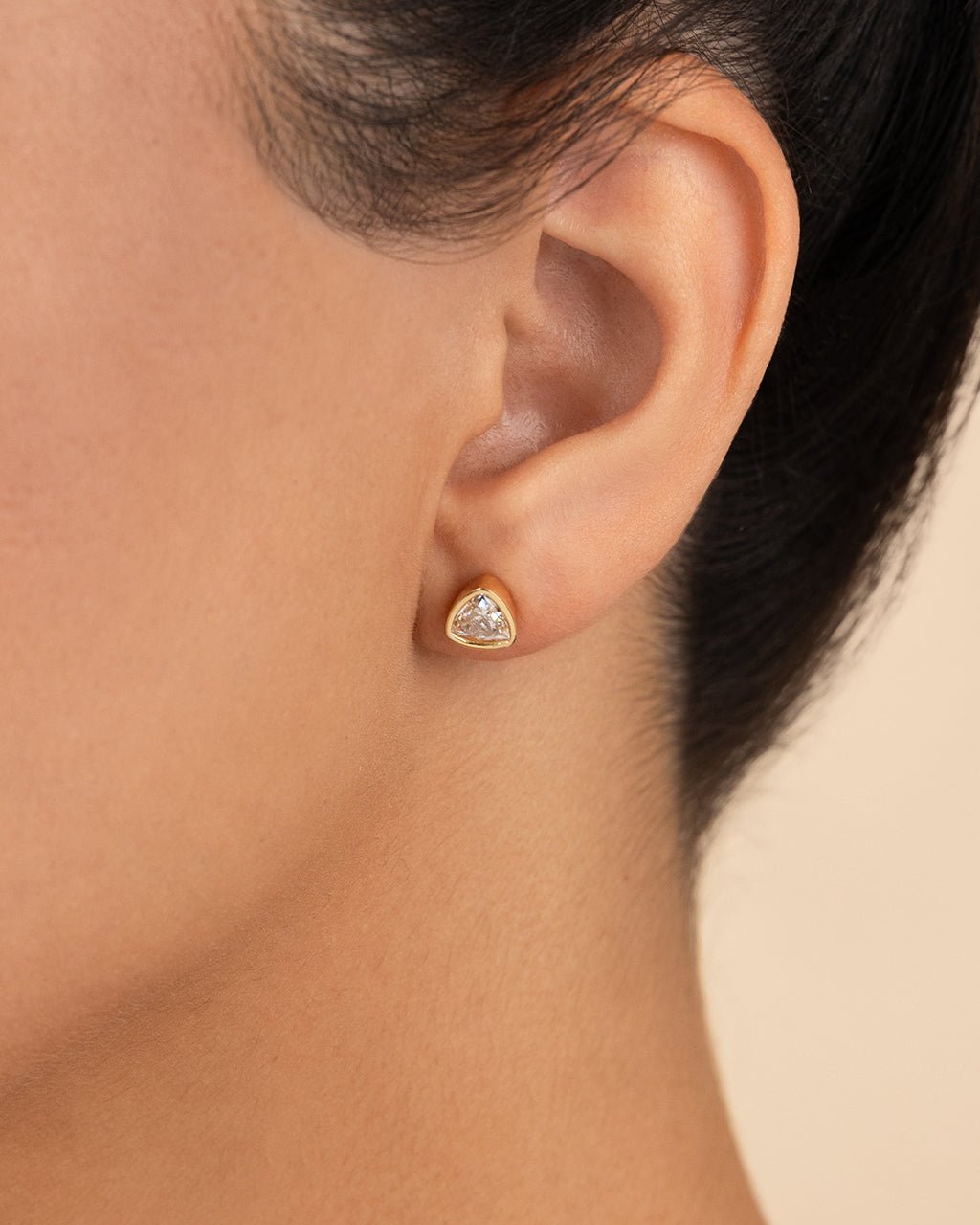 Trillion Cut Bezel Set Stud Earrings