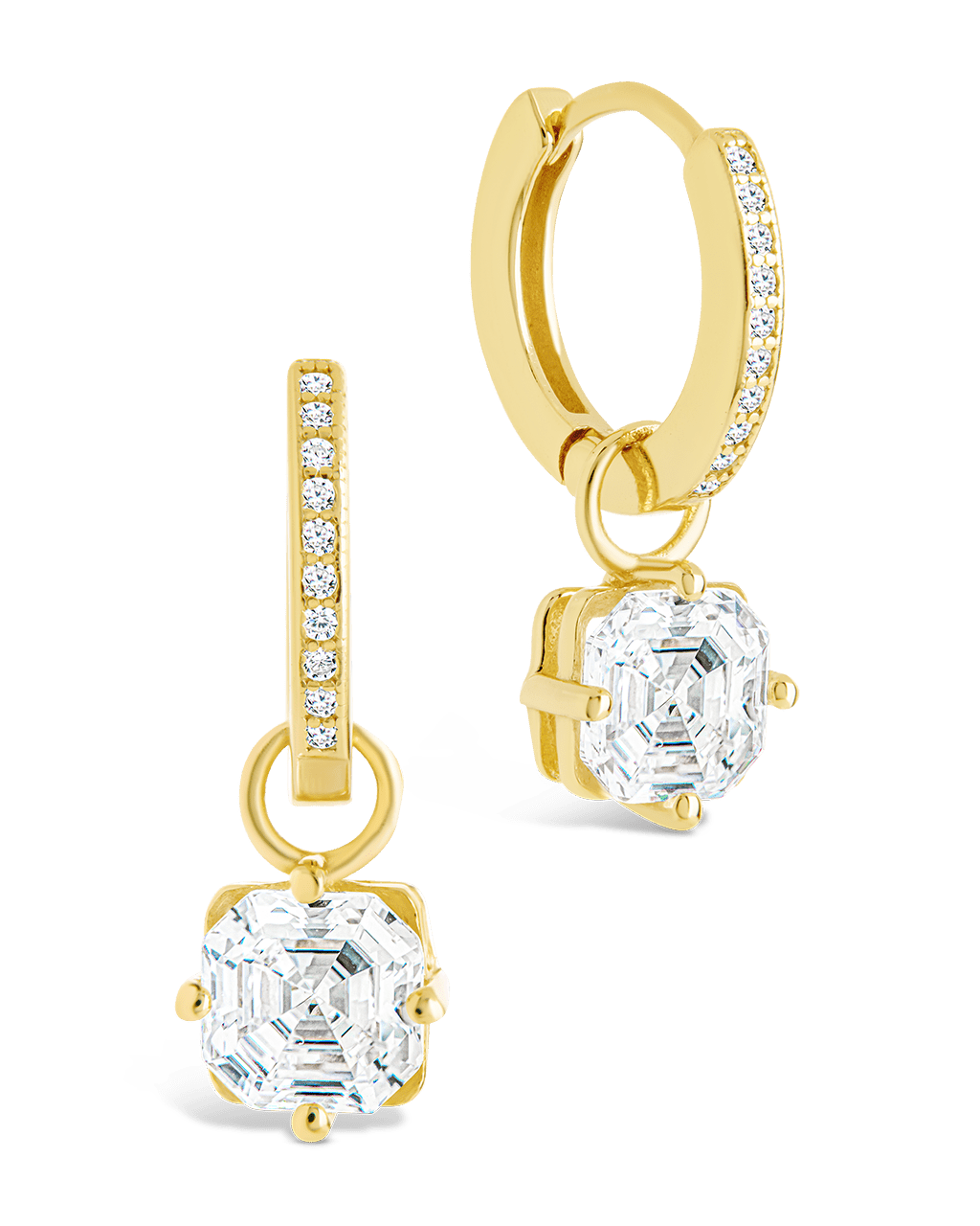 Augusta Asscher Cut CZ Dangle Micro Hoops