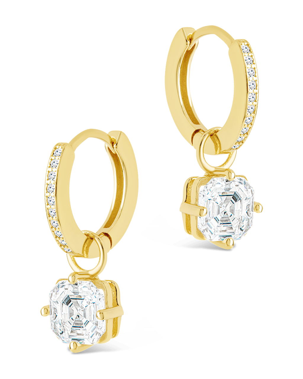 Augusta Asscher Cut CZ Dangle Micro Hoops